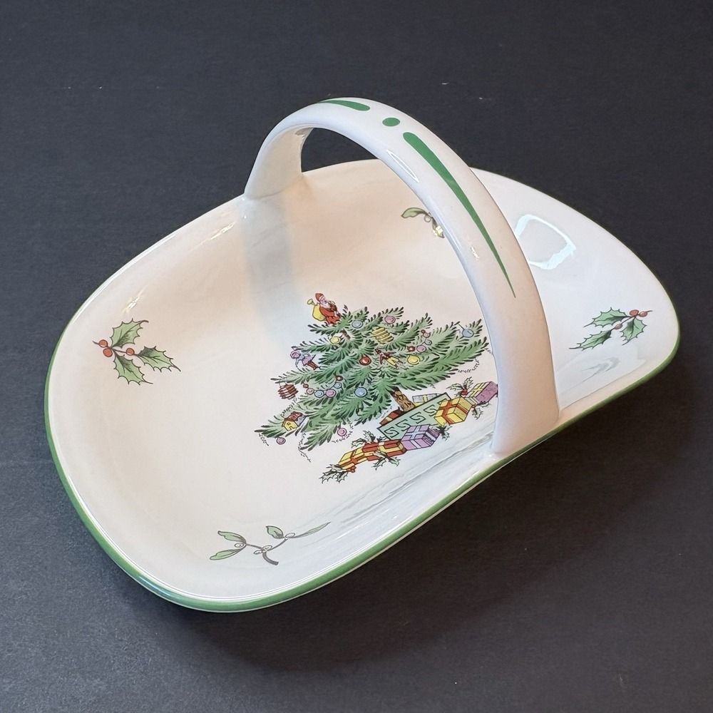 Vintage Spode Christmas Tree Small Basket with Handle 6" Candy Trinkets